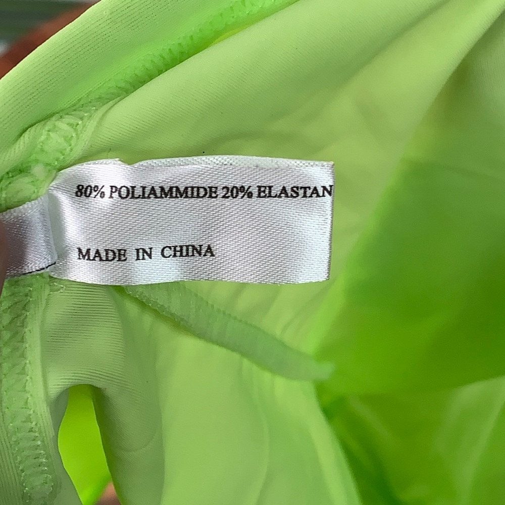 NWT Neon Green Two Piece Bikini Swimsuit Set w/ Brief shorts Bottoms - Lycra - Picture 7 of 11